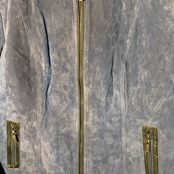 Dennis Basso Blue Suede Leather Jacket Women's Large Full Zip Bomber - Picture 2 of 12